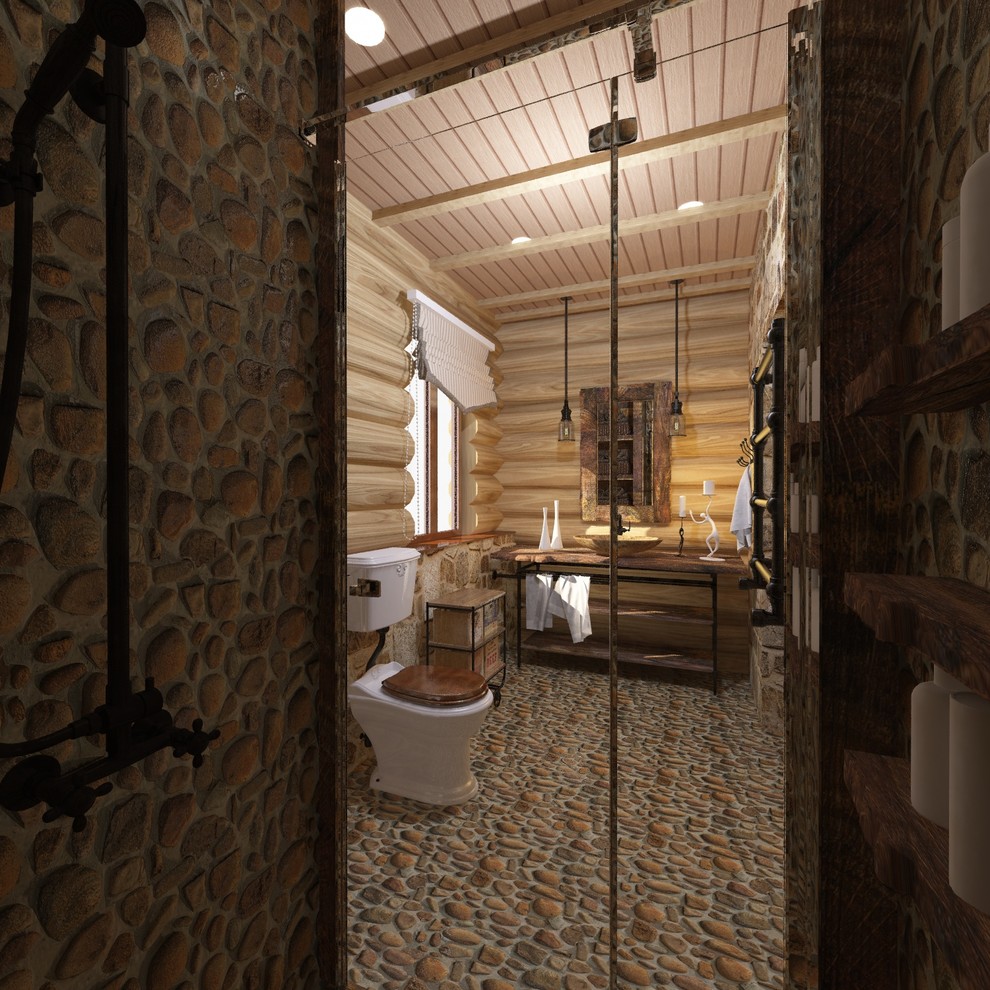 Интерьер дома из сруба в стиле шале (первый этаж)