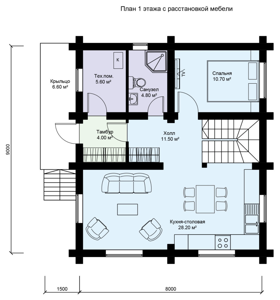 Деревянный дом из бруса по проекту 53 ПБ