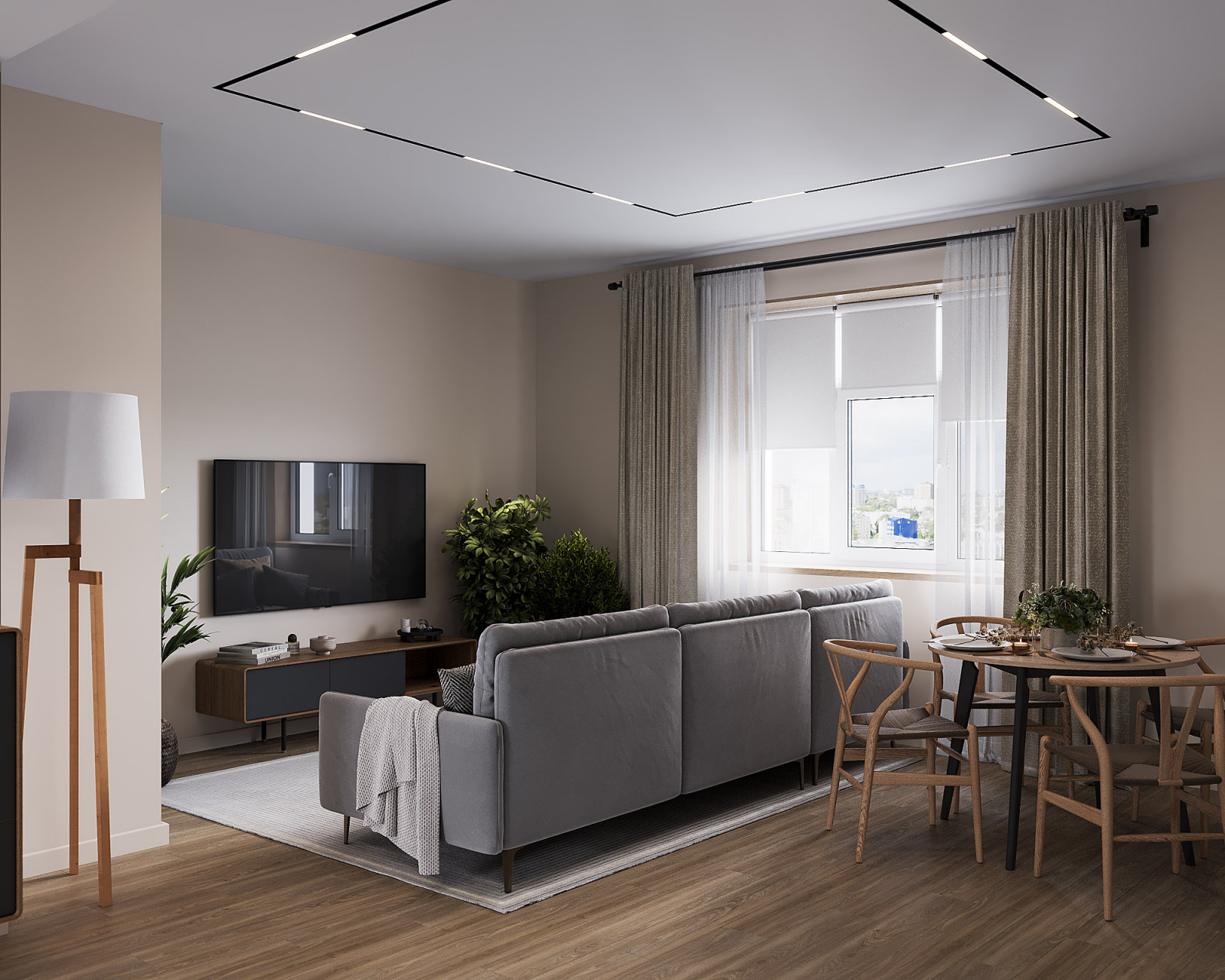 Гостиная совмещенная со столовой.