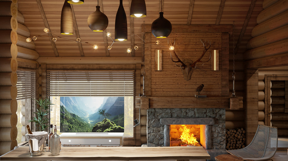 Интерьер дома в срубе