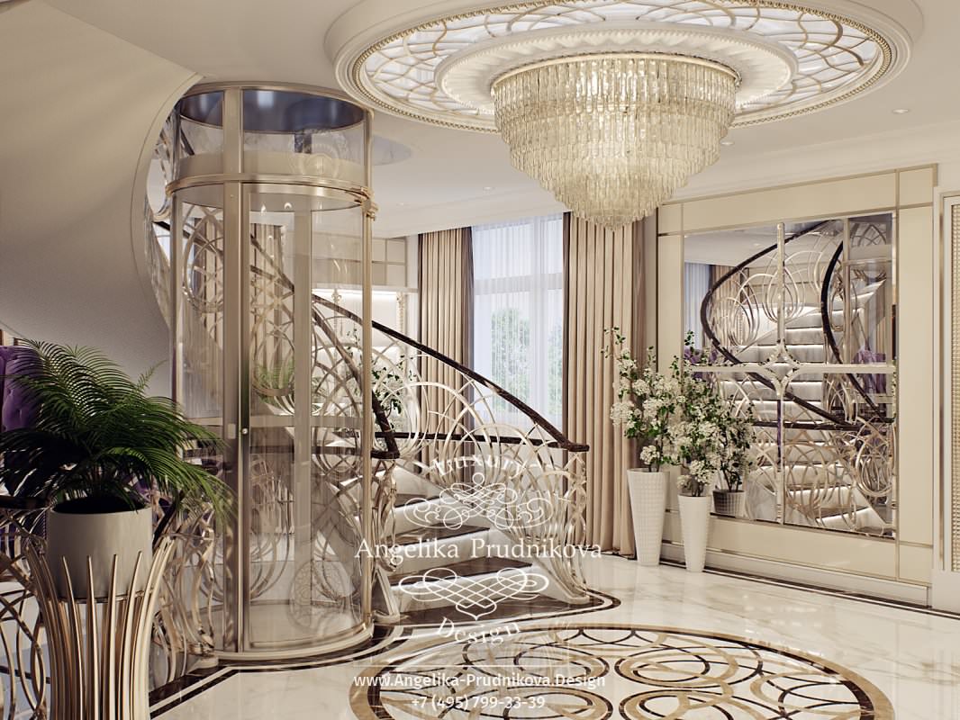 Дизайн-проект интерьера холла в в стиле ар-деко ЖК "Алые паруса"