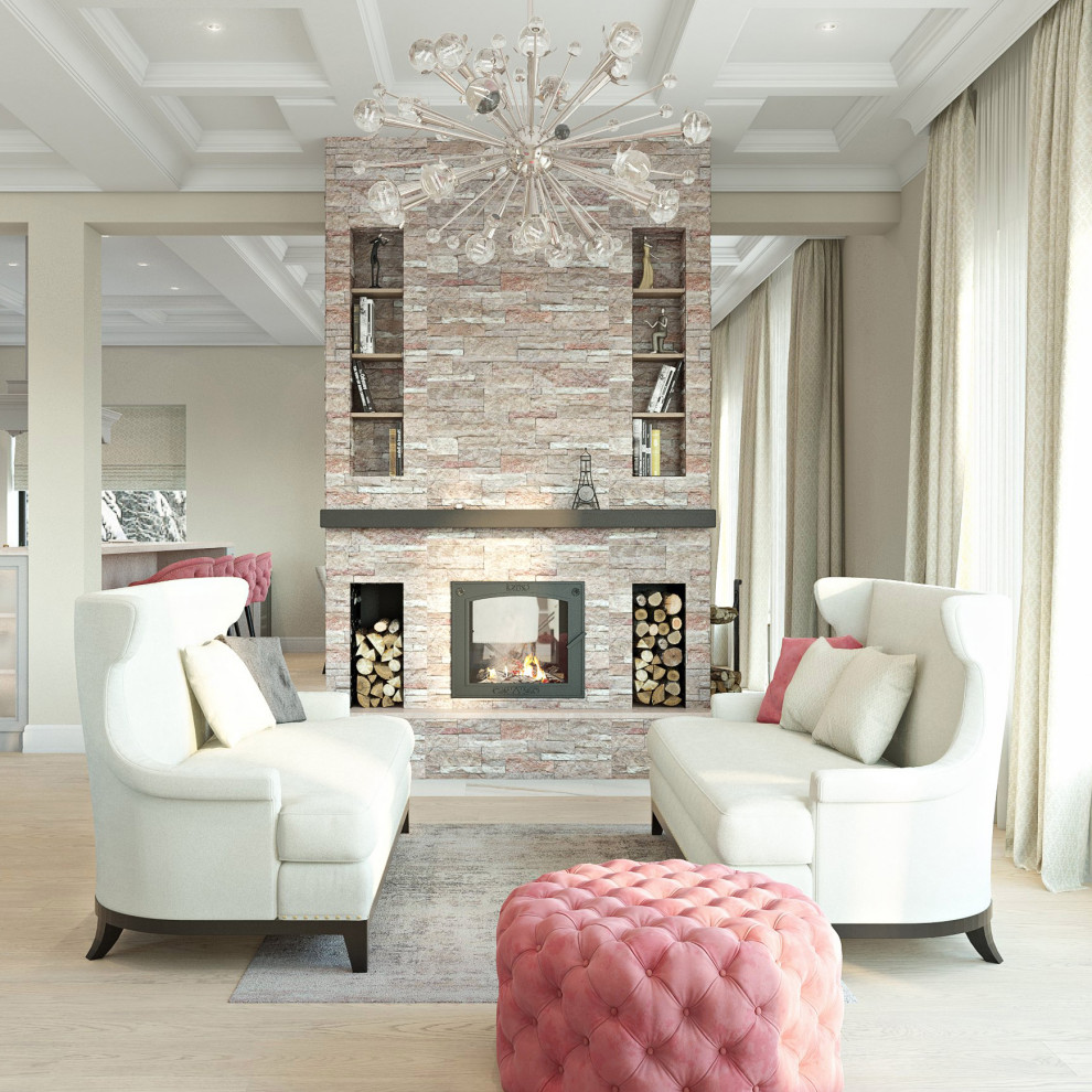 Гостиная и кухня в загородном доме