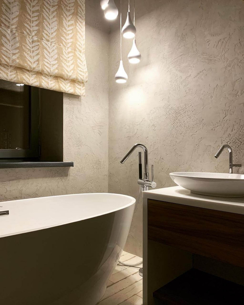 Фактурная декоративная штукатурка в интерьере ванной комнаты