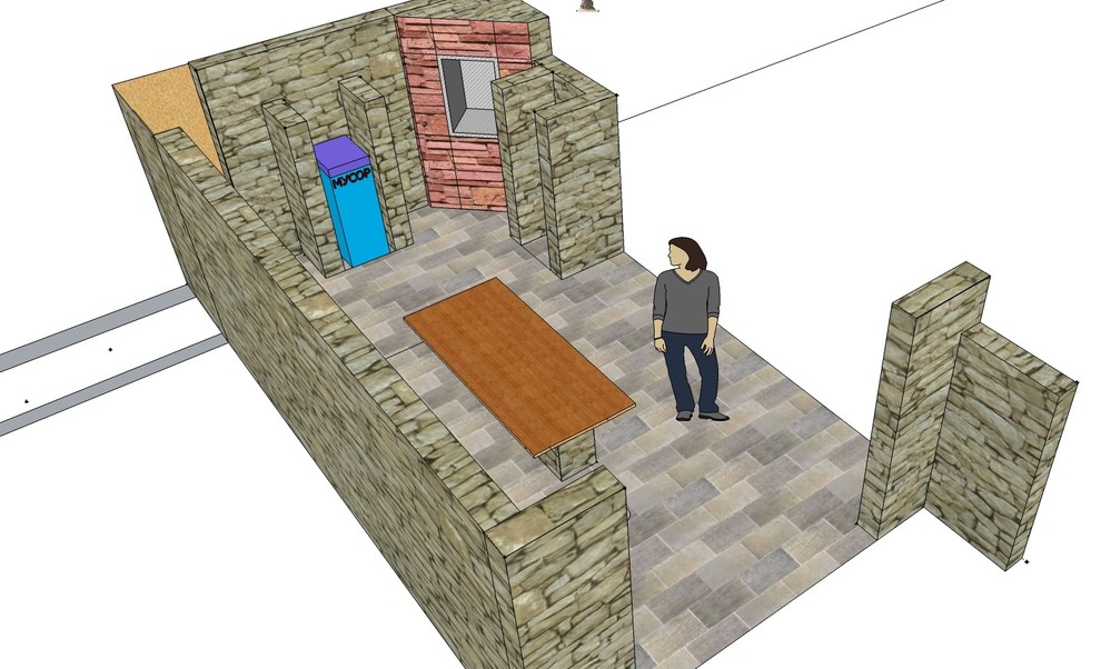 Обустройство частного двора с фасадом и элементами из сварных габионов.