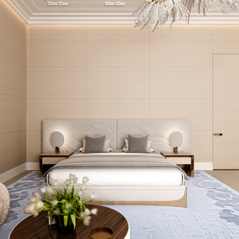 Мастер-спальня в частном доме с бассейном