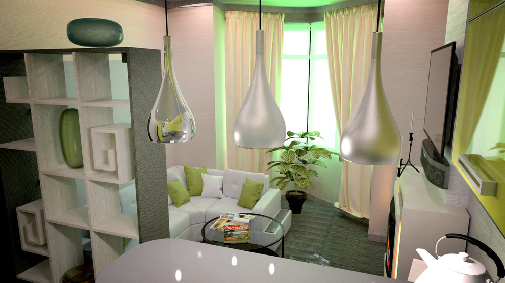 кухня-гостиная в зеленых тонах