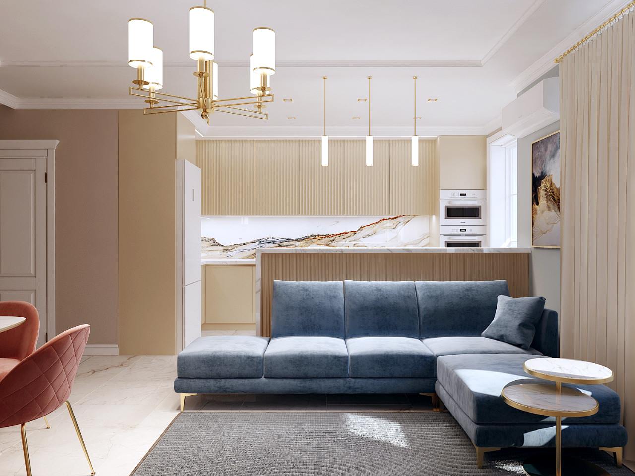 Обложка проекта: 2001 - Гостиная - кухня (вариант 1)