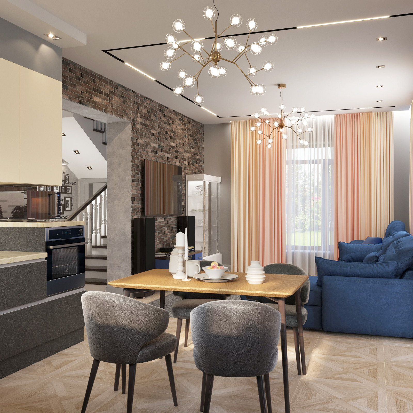 гостиная и кухня в загородном доме