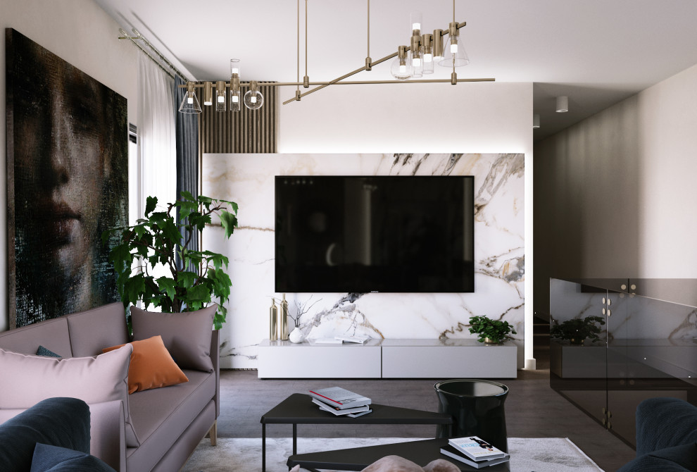 Living room, floor 2, house in Miami, Гостиная, этаж 2, дом в Майами