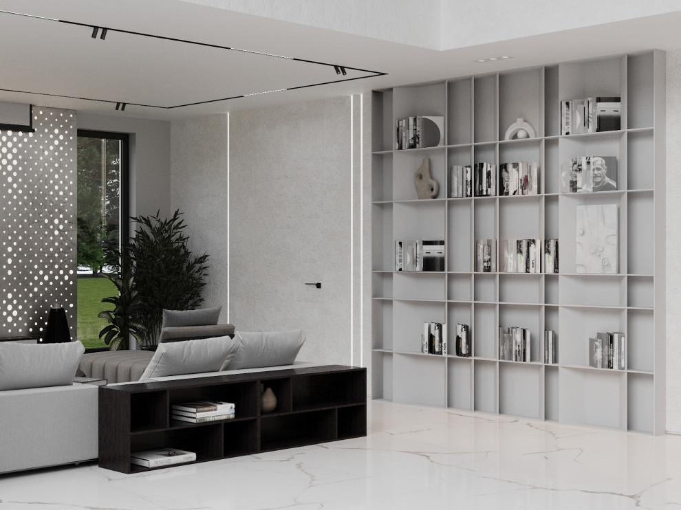 Минималистичная гостиная в современном доме.