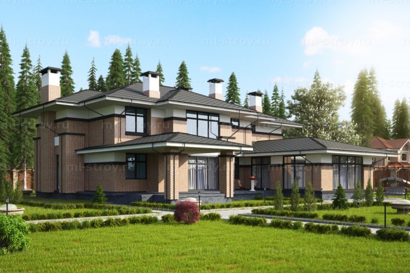 Проект загородного дома в стиле Райт 454 м2