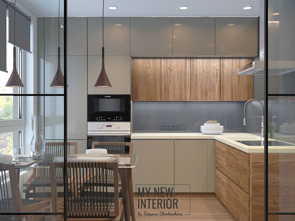 Дизайн трехкомнатной квартиры в современном стиле - 95 кв.м. кухня и гостиная