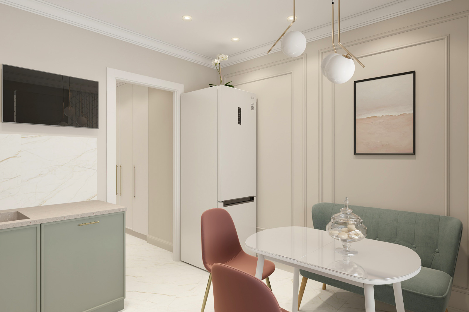 Двухкомнатная квартира 56 кв. м. в стиле неоклассика, в доме серии П-44Т