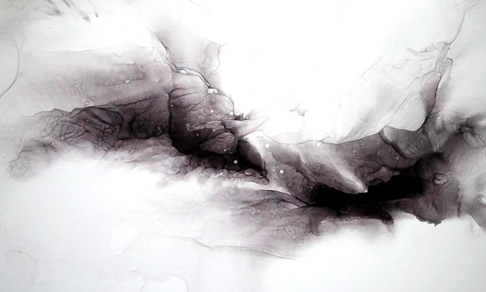 Чёрная воздушная абстракция для интерьера  (чернила, пластик)