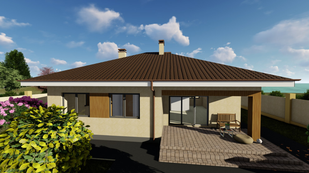 Одноэтажный дом с беседкой