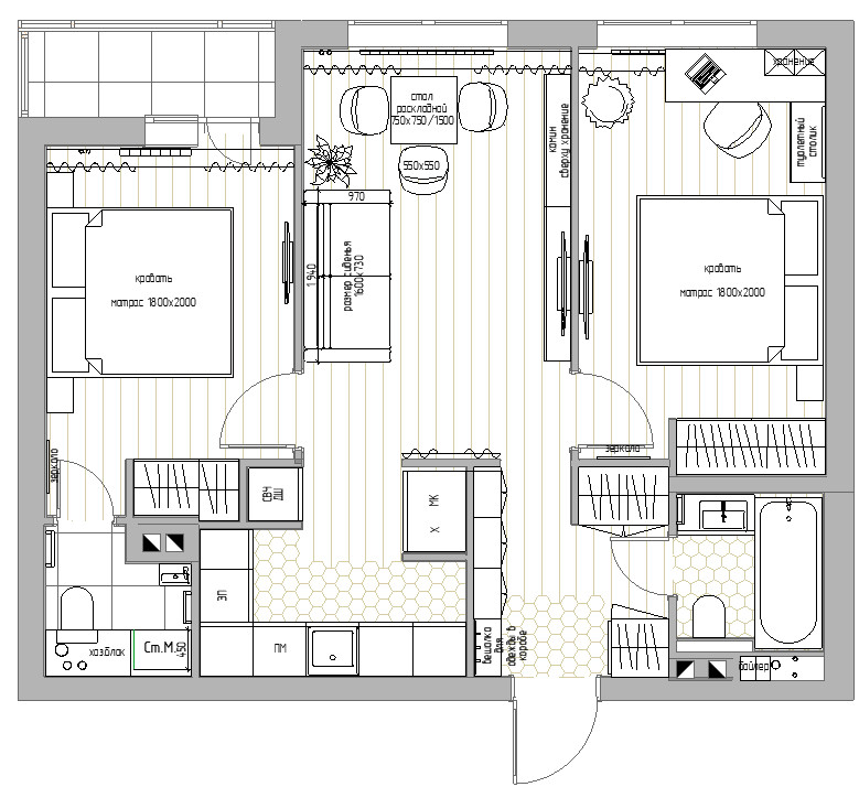 Планировка квартиры 57 кв. м.