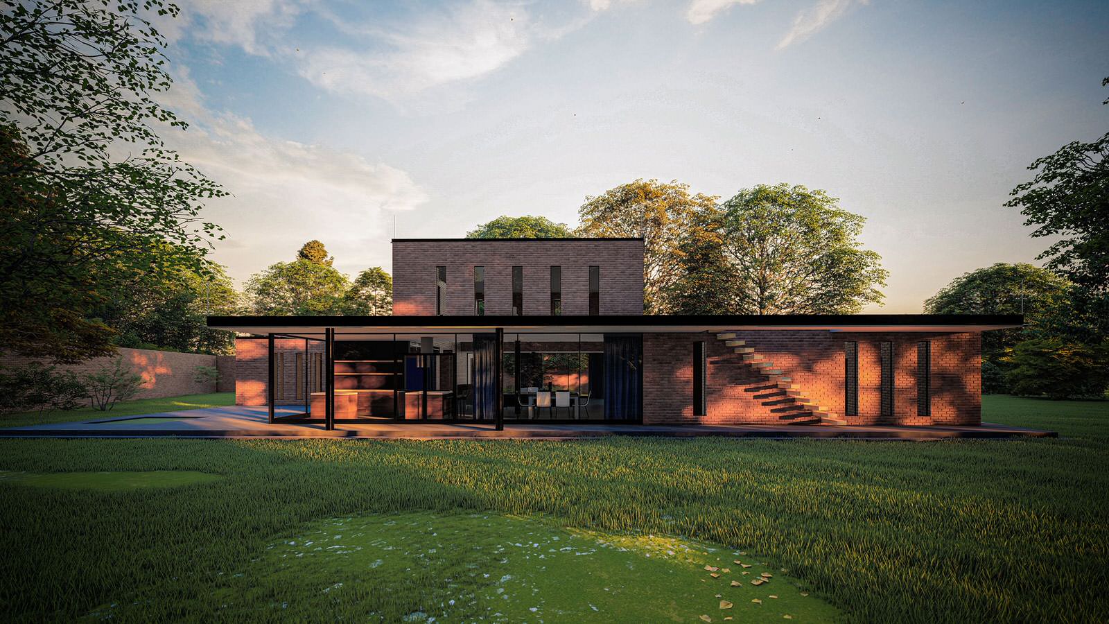 Одноэтажный кирпичный загородный дом