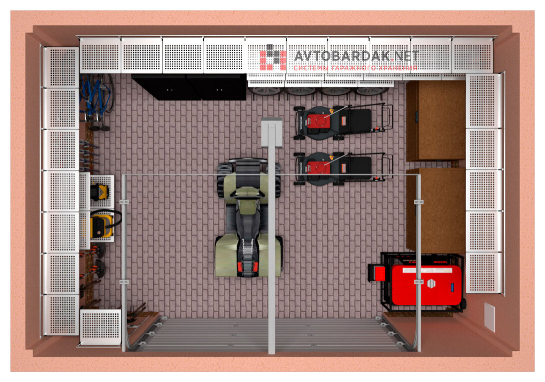 Проект №40: гараж для машины и квадроцикла+ шины, спортивный и садовый инвентарь