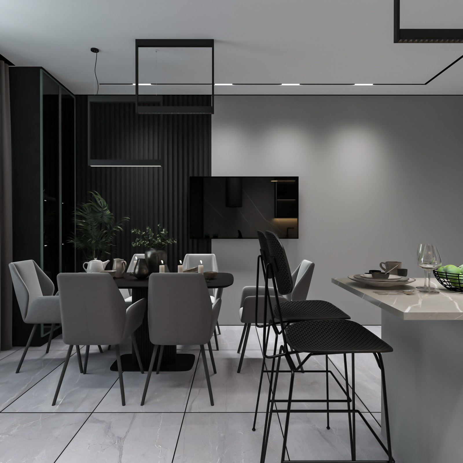 Дизайн кухни (проект квартиры в темных тонах)