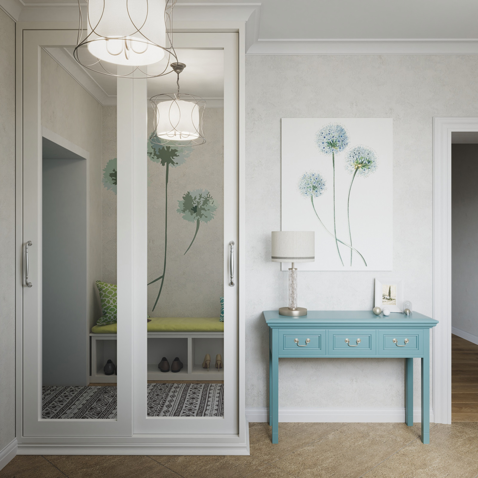 Коттедж. Птицы в доме. Холл