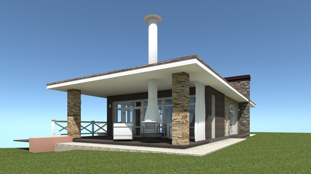 Кухня на берегу пруда.