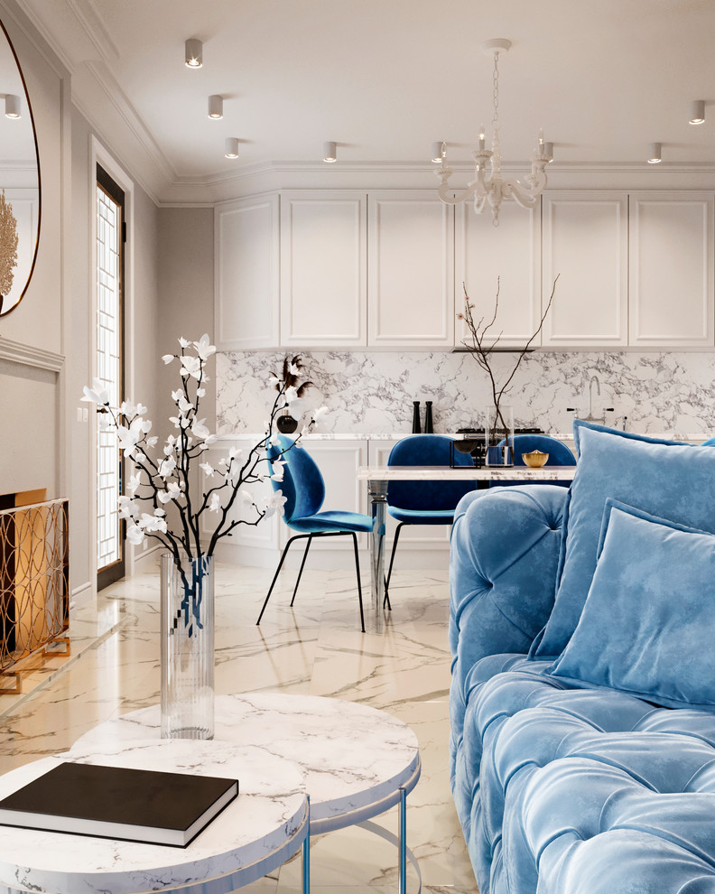 Интерьер кухни-гостиной в современном классическом стиле