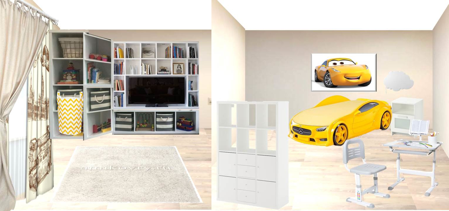 Обложка проекта: Зонирование комнаты на Детскую и Гостиную