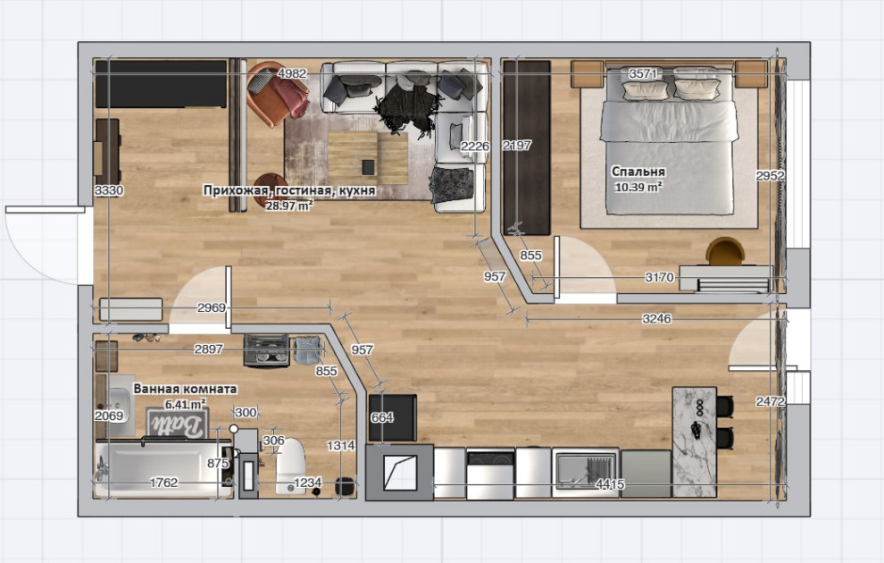 Планировочное решение 1-комнатной квартиры