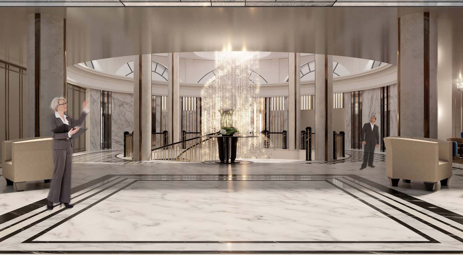 Visualizations of ground floor of Moscow Marriott Tverskaya Hotel