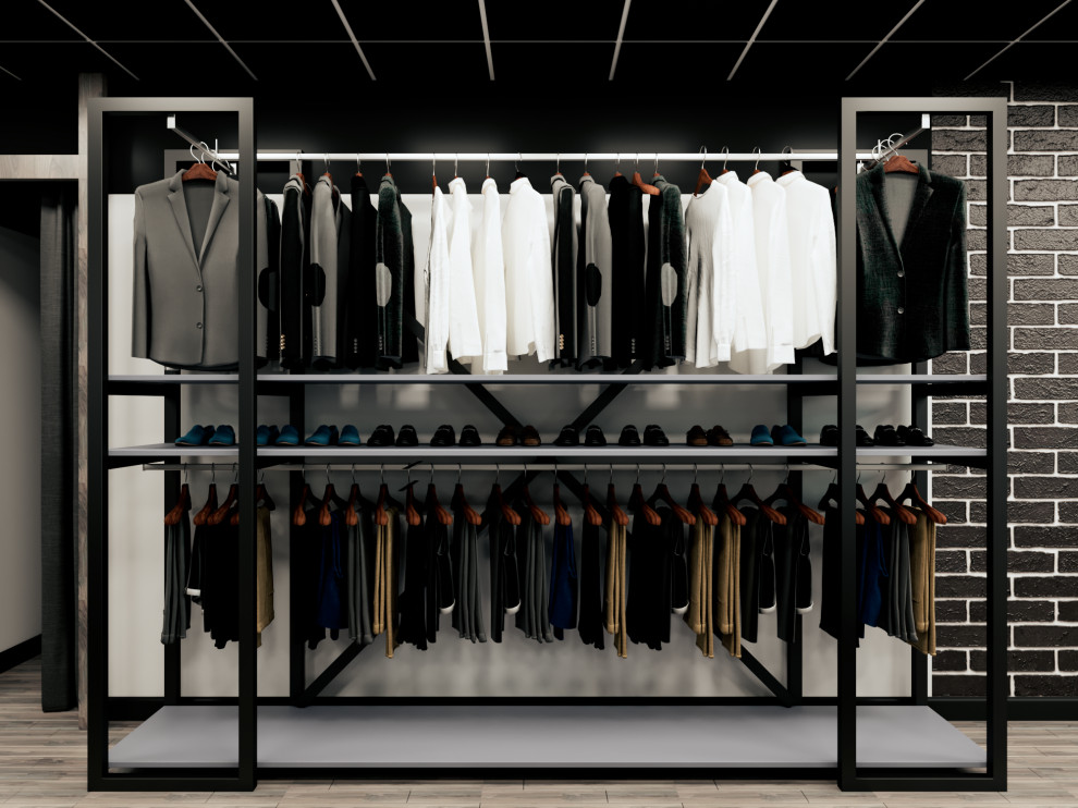 Брутальный лофт. Дизайн интерьера магазина мужской одежды и барбершопа "ALL MAN"