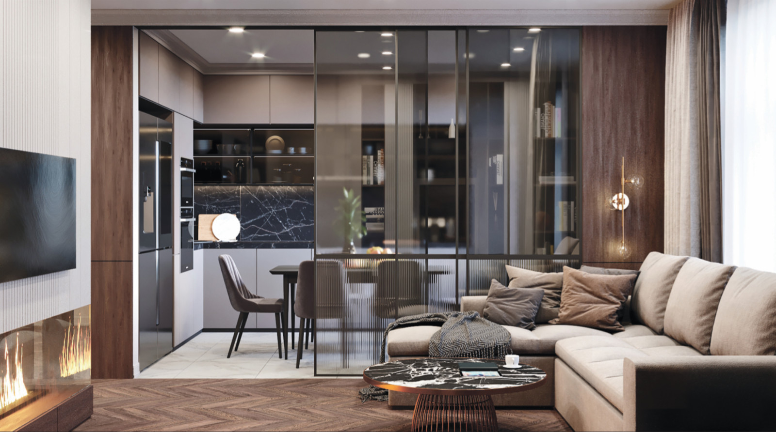 дизайн проект квартиры для семи из трех человеккухня гостиная