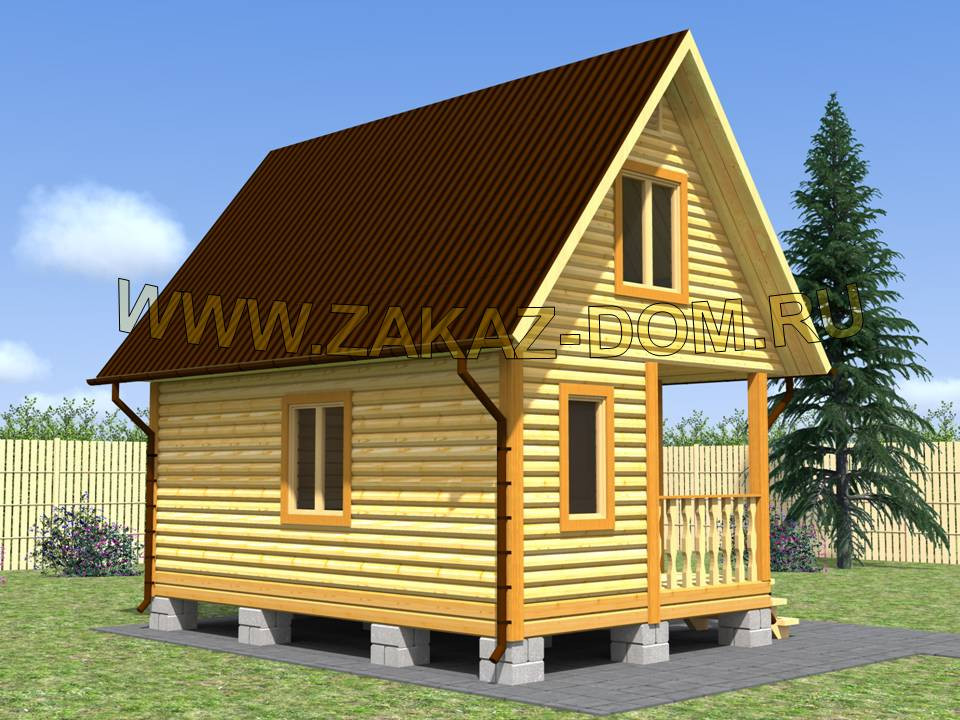 Проект бани с мансардой из бруса (4х6 м) : 2Б-8