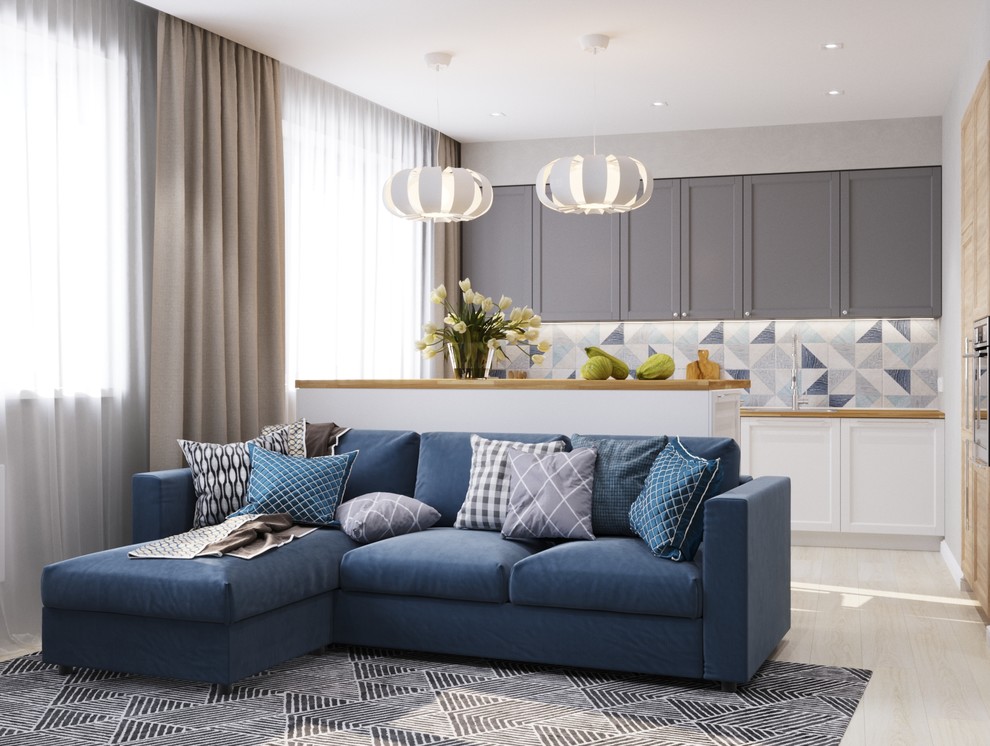 Обложка проекта: кухня совмещенная с гостиной