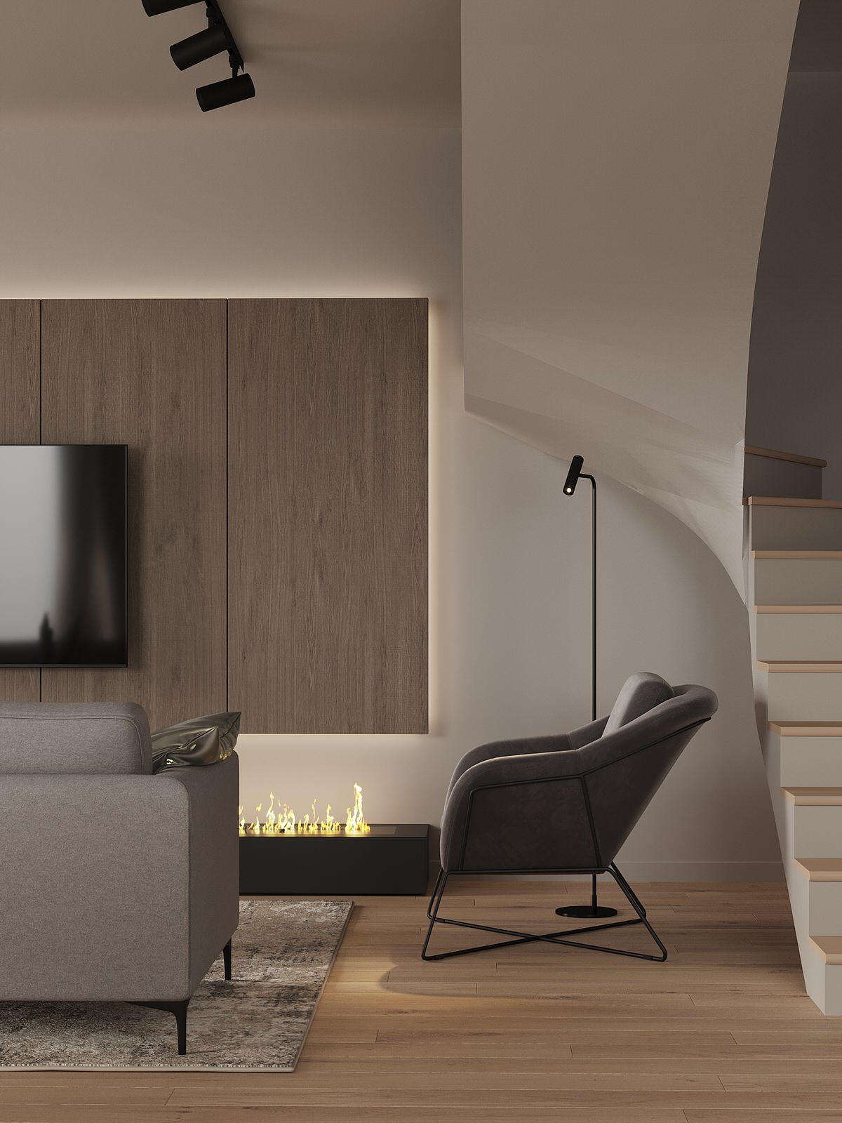 Кухня-гостиная в доме для семьи из 4 человек