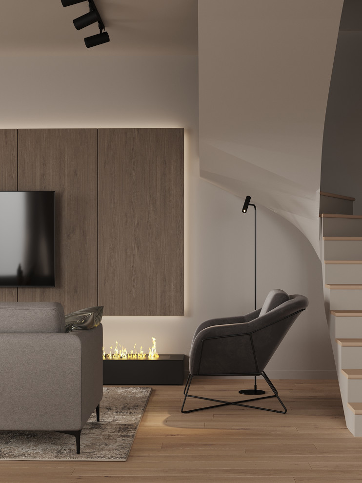 Кухня-гостиная в доме для семьи из 4 человек