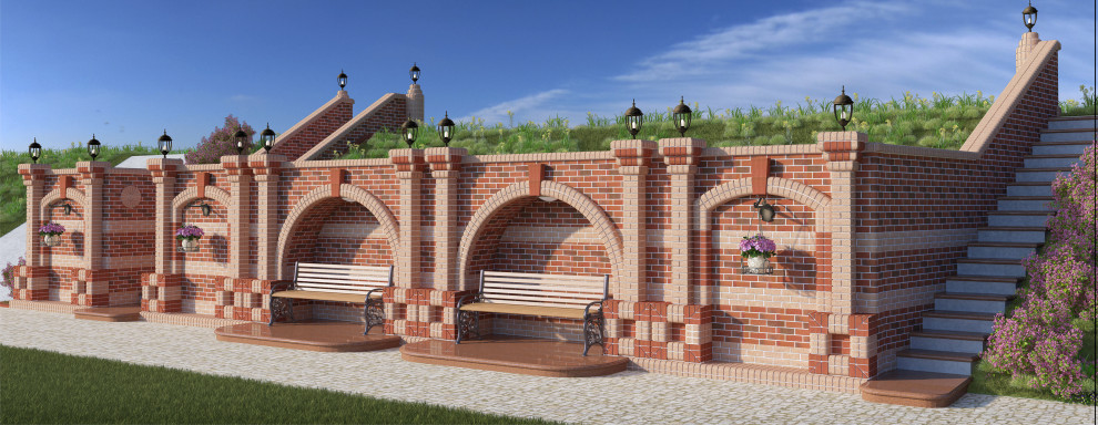 Декоративная подпорная стенка на участке загородного дома