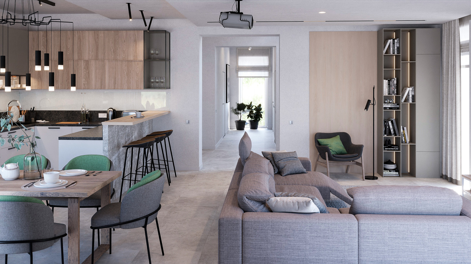 Современный дом для семьи в светлых тонах.