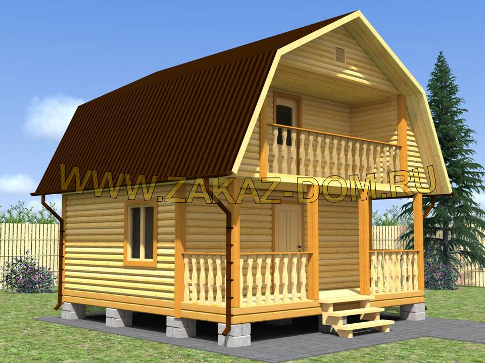 Проект бани с мансардой из бруса (6х6 м) : 2Б-6