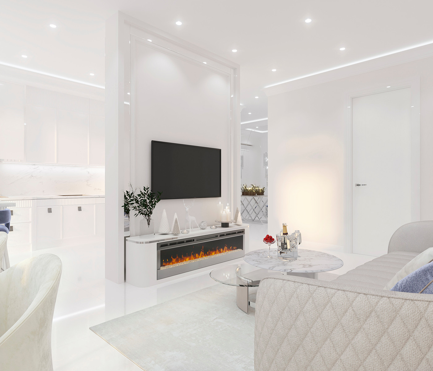 Роскошный белый интерьер в стиле ар-деко 105 кв.м. в ЖК ФИЛИ СИТИ