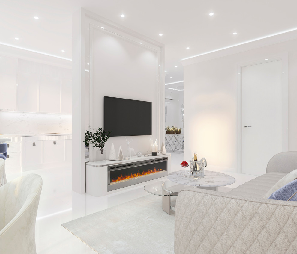 Роскошный белый интерьер в стиле ар-деко 105 кв.м. в ЖК ФИЛИ СИТИ