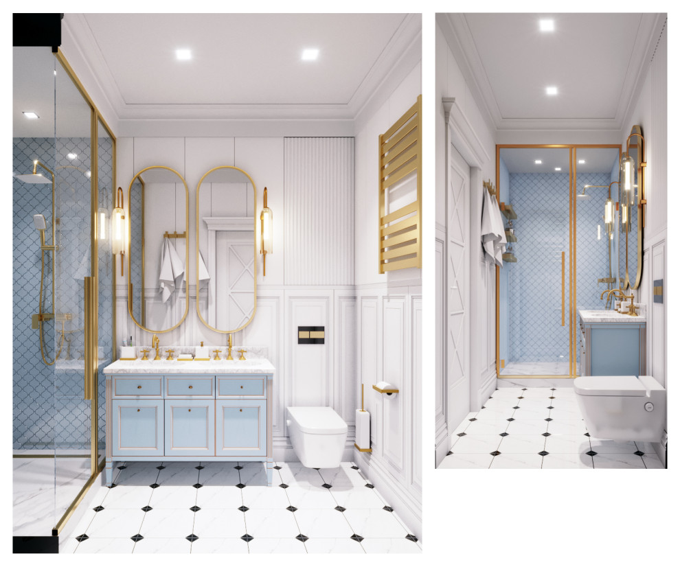 Дизайн ванной комнаты и душевой комнаты в классическом стиле. Вариации.