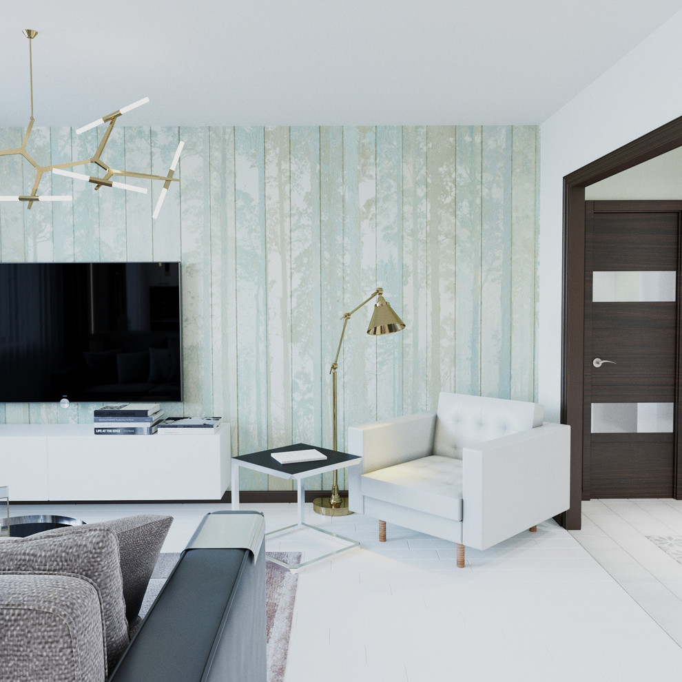 Кухня-гостиная "Таинственный лес" 3-хкомнатная квартира для современной девушки