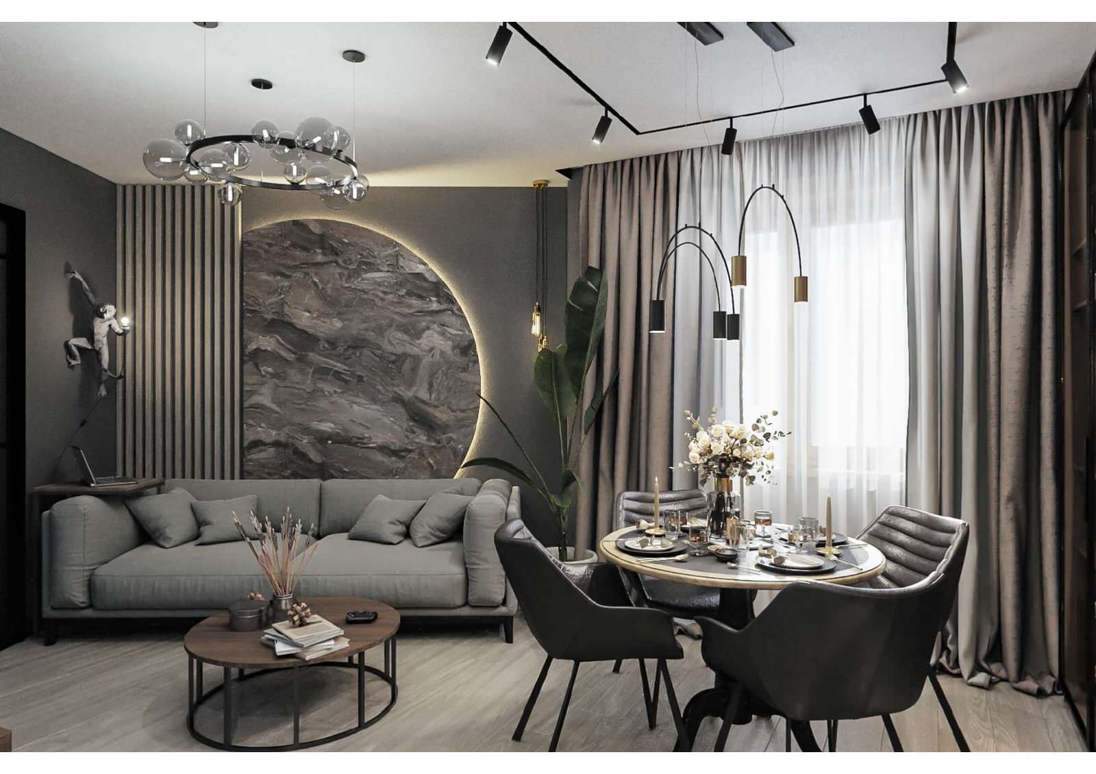 квартира в современном стиле в темных оттенках