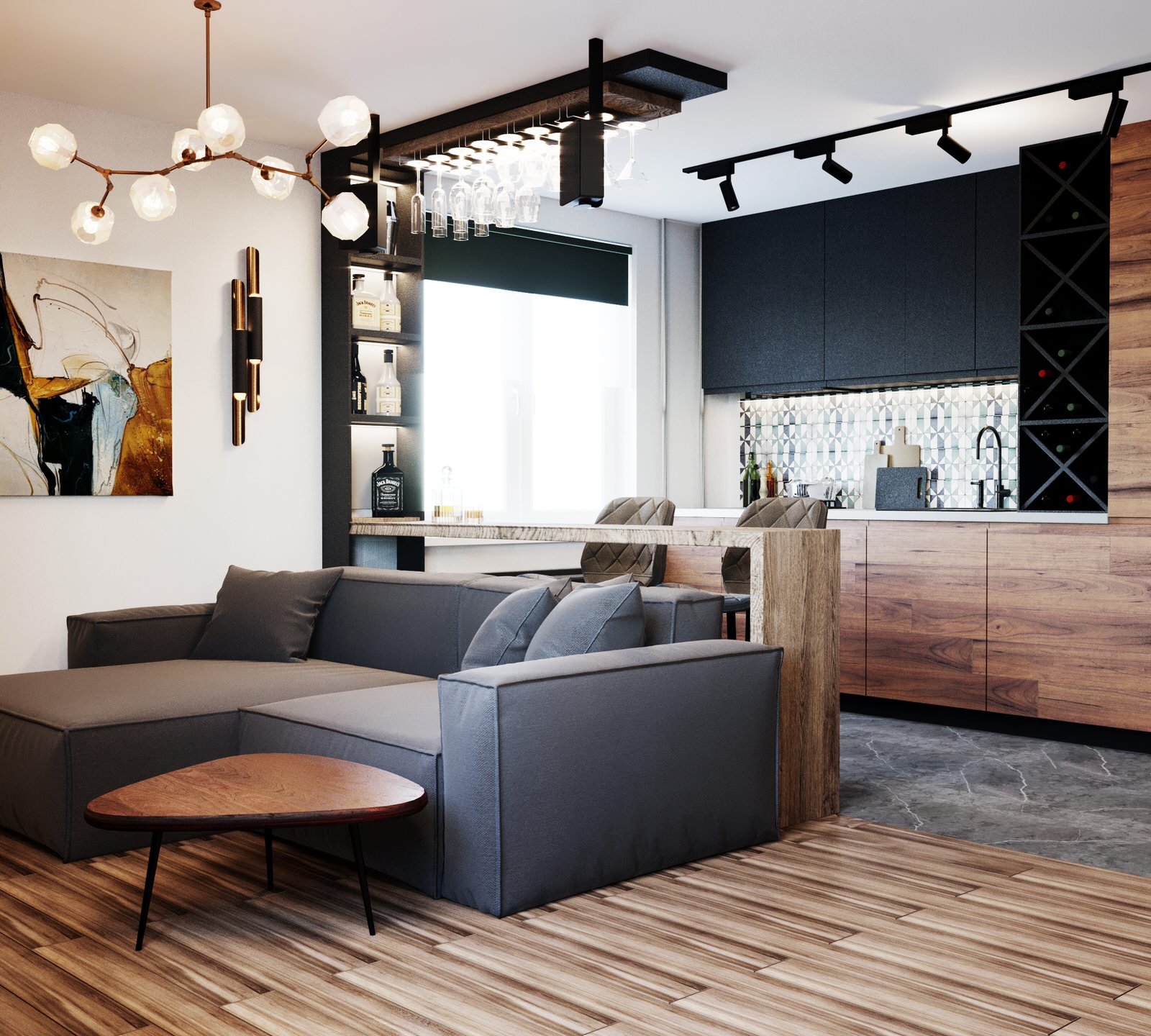 Квартира с деревянными элементами