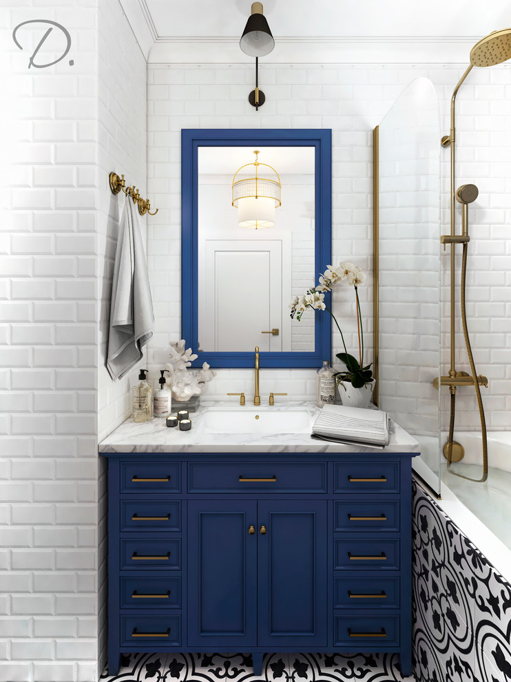 Смелый санузел в стиле современной классики и сканди