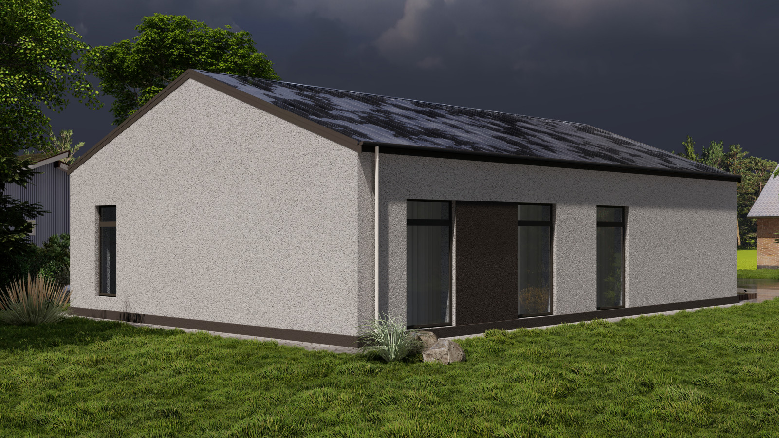 Одноэтажный дом с кухней-гостиной, вторым светом, кабинетом и двумя спальнями