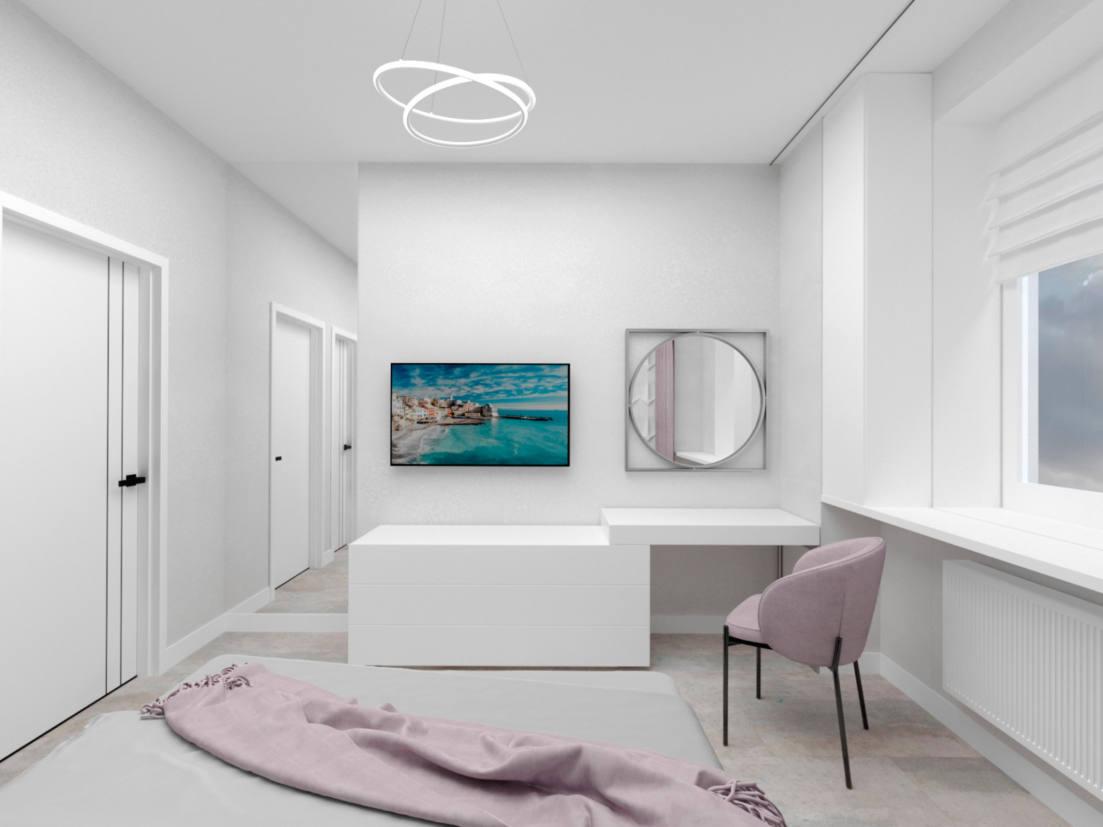 Воздушный дизайн спальни в пастельной гамме.