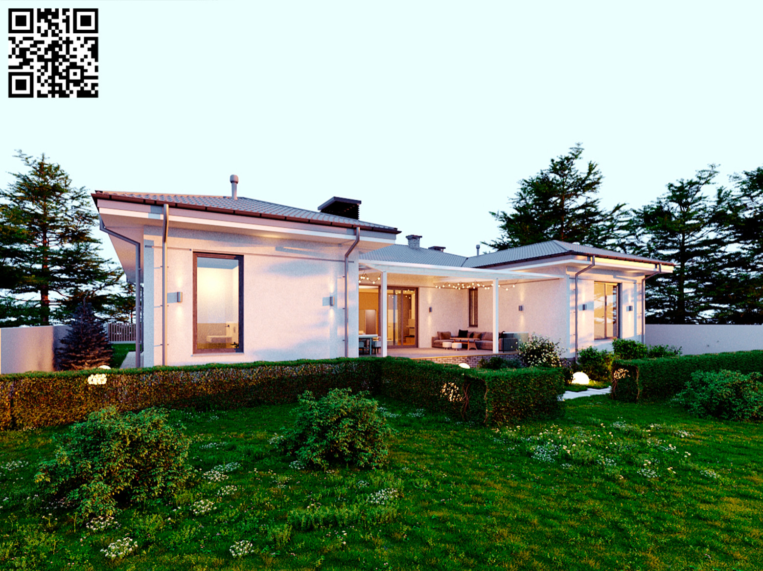 Одноэтажный дом в современном классическом стиле