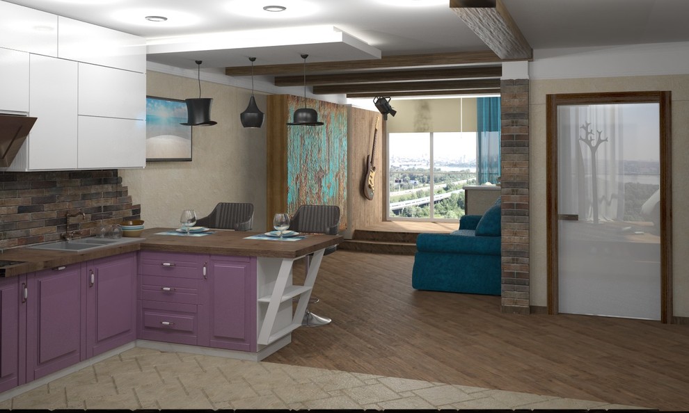 Гостиная, объединенная с кухней