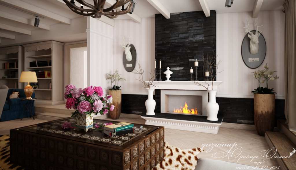 Обложка проекта: Гостинная в стиле шале